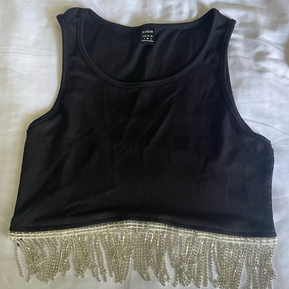 Black crop top with diamonds